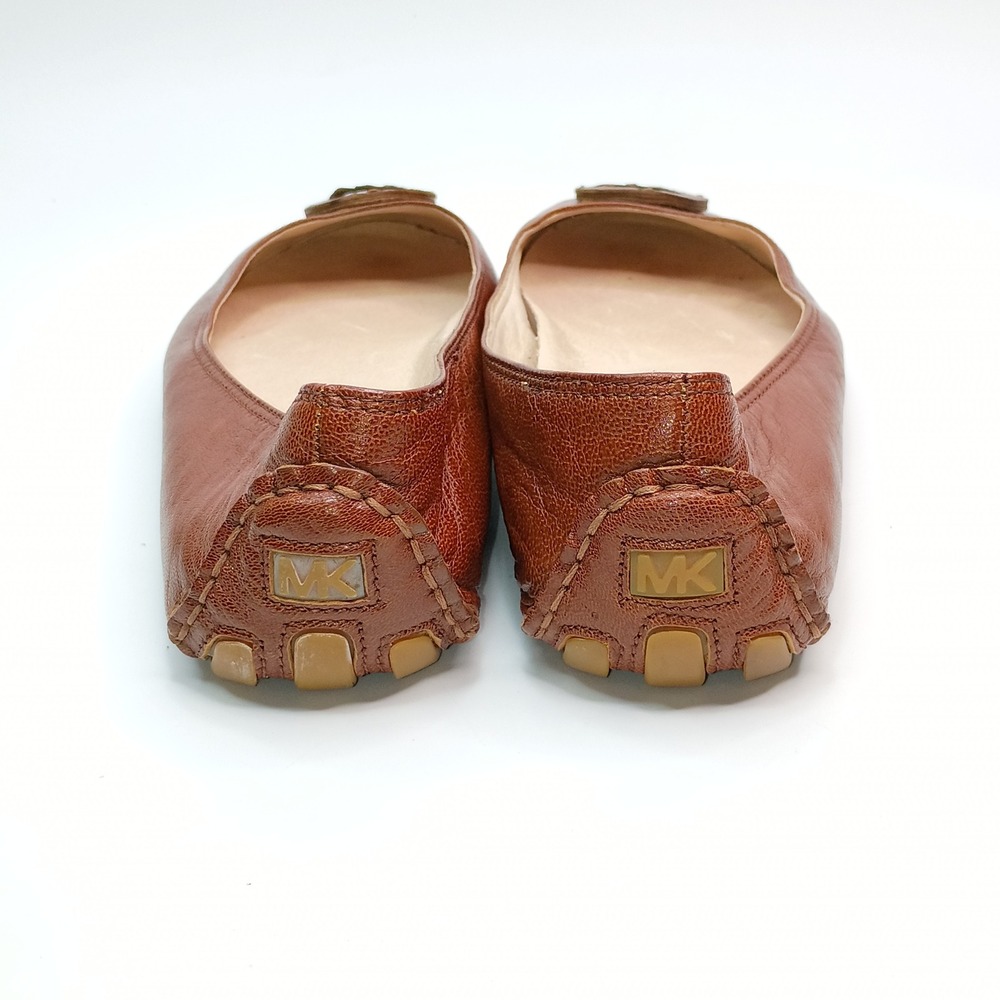 Michael Kors Fulton Moc Ballet Flats Brown Leather Logo Medallion Shoes 10M - Picture 4 of 9